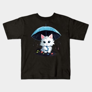 Turkish Angora Rainy Day With Umbrella Kids T-Shirt